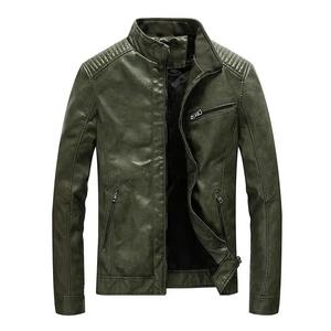 Nueva Chaqueta de Invierno para Hombre, de Cuero Genuino y Lona, con Cuello Alto, Estilo Motociclista, Logotipo Frontal, Corte Ajustado Informal, Envío Directo - Product Image 4