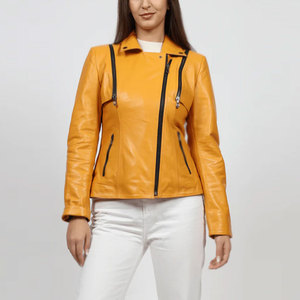 Veste en cuir pour femmes de nouveau style à vendre Conception personnalisée Vestes en cuir de couleur unie pour femmes - Product Image 1