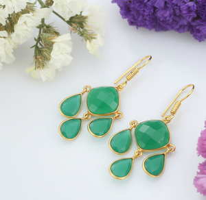 Boucles d'oreilles en argent sterling 925 plaqué or 18 carats avec onyx vert coussin 12 mm pour femmes pour mariages et cadeaux - Product Image 3