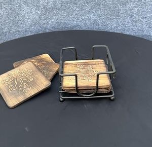 High Quality Wooden Square Coasters Metal <b>Stand</b> <b>PC</b> Material Free Table Mat/Pad Wedding Home Restaurant Hotel-Wholesale Price - Product Image 4