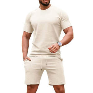 Survêtement 2 pièces premium pour hommes, short et t-shirt, haut de gamme, mode décontractée, été, ensemble short en maille, OEM - Product Image 1