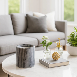 Tarro de vela de mármol gris de lujo para decoración moderna para sala de estar hecho a mano piedra Natural aromaterapia superventas elegante acento para el hogar - Product Image 4