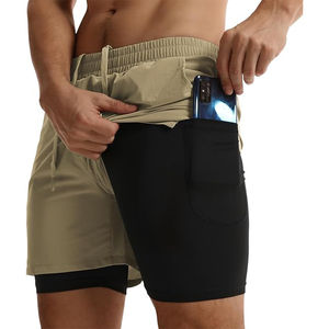 กางเกงขาสั้นวิ่งสองชั้นสีดำแนวสปอร์ตของผู้ชายแห้งเร็วเป็นมิตรกับสิ่งแวดล้อมกันน้ำระบายอากาศได้ - Product Image 1