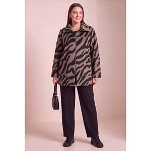 Abrigo de invierno con estampado de leopardo, sin forro, talla grande, color café - Product Image 3