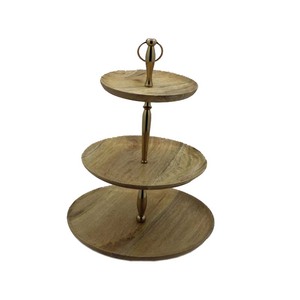 Support noir à gâteau en métal et bois à 2 niveaux de finition naturelle taille personnalisée forme ronde décoration de fêtes de mariage et d'anniversaire à la maison - Product Image 2