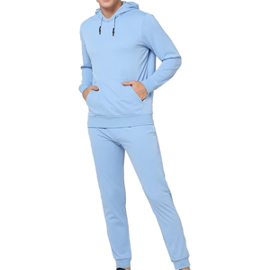 Custom Men's 100% Cotton Jogging Sweat Suit Pullover Hoodie and <b>Sweatpants</b> <b>Set</b> with Solid Pattern Tracksuits for Winter - Product Image 1