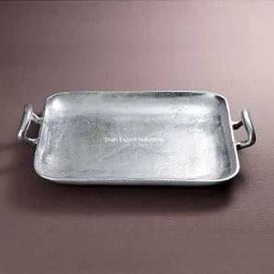 Bandeja DE SERVICIO DE METAL chapada en plata de diseño clásico con asas tejidas delgadas para el hogar y los hoteles Bandejas para servir té y café - Product Image 4