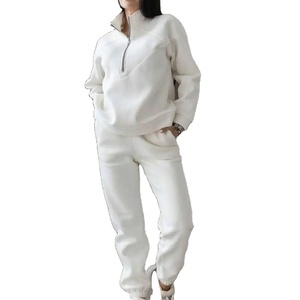 Conjunto de chándal de invierno de 2 uds ecológico para mujer, sudadera holgada de manga larga de Color sólido, pantalones de talla grande al por mayor - Product Image 6