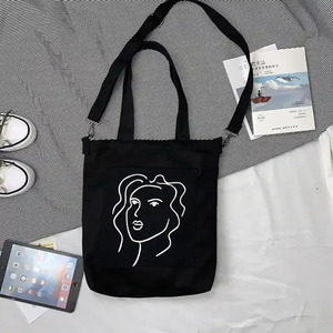 High Quality Premium Cotton <b>Canvas</b> Tote <b>Bag</b> New Trendy Custom Printed Logo Large Shopping <b>Bag</b> Striped Handle <b>Crossbody</b> Strap - Product Image 4