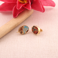 Cuivre couleur mélangée 9Turquoise bijoux forme ovale oreille poste goujon connecteur non apparié bricolage clouté cadeaux plaqué or goujons boucle d'oreille
