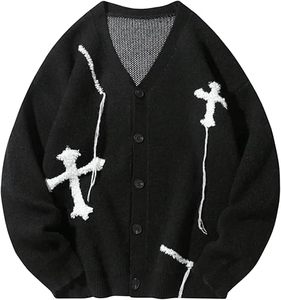 Men Streetwear <b>Cardigan</b> <b>Sweater</b> Custom Knitted Fashion Outerwear Loose Fit Button Down OEM ODM Factory Wholesale - Product Image 2