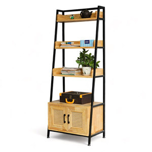 Étagère décorative autoportante KTB68175 au design moderne, 64x36x160cm, avec armoire, en bois de caoutchouc et structure en fer, bibliothèque - Product Image 1