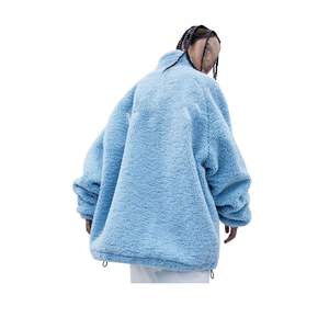 Chaqueta de lana de invierno Unisex para hombre, manga larga, cuello levantado, cremallera completa, cálida, Sherpa, prendas de vestir exteriores, logotipo frontal, forro de bambú, teñido liso - Product Image 3