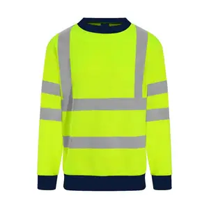 Reflective Work Wear Polyester Reflective Security Hi Vis Safety Long Sleeve Sweatshirt Yellow Class 3 Sweatshirt Protection