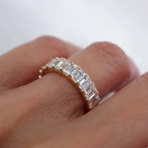 เต็มนิรันดร์มรกตตัด Lab ปลูกเพชร CVD เพชรงานแต่งงาน 4*2 มม.10 K สีเหลืองทอง Lab ปลูกแหวนหมั้น VVS2 - Product Image 3