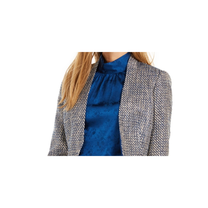 Blazer Asimmetrico da Donna Calvin Klein in Tweed con Stampa Scozzese, Tessuto di Lana Blu, Ricamato, Taglie 4-5, Corto e Lungo - Product Image 2