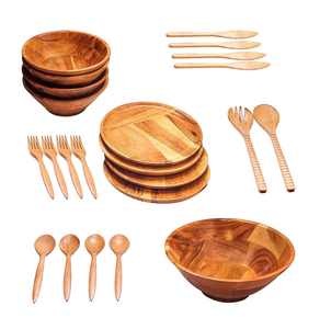 Juego de platos de comida de madera maciza, paquete de vajilla de madera de acacia, juego de platos para 25 looks únicos - Product Image 2