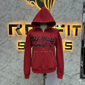 Trending Fashion Factory Rate <b>White</b> Zipper Distressed <b>Hoodie</b> Rhinestone <b>Zip</b> <b>up</b> Jacket Acid Wash <b>Men</b> Fleece Streetwear <b>Hoodie</b> - Product Image 4