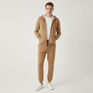 Conjunto de Sudadera con Capucha y Pantalones 2 en 1 para Hombre, Tejido Deportivo de Punto Fino, 100% Algodón, Casual, Transpirable, Cuello Alto, Logotipo Frontal, Cierre de Cremallera, Otoño - Product Image 2