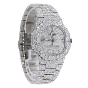 High Shine Square <b>Quartz</b> Movement Yellow Gold Band Glass Dial Iced Out Moissanite Diamond <b>Watch</b> - Product Image 1