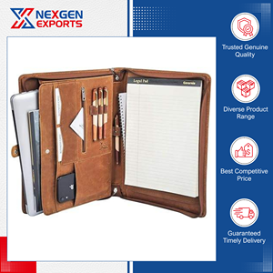 Ready Stock Available Standard Quality Waterproof Leather Portfolio <b>Folder</b> 15 Inches Zipper Closure Customizable Available Bulk - Product Image 2