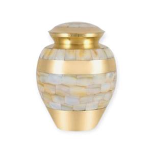 Urne funéraire élégante en laiton bleu nuit avec bande gravée de motifs floraux dorés pour un hommage commémoratif paisible - Product Image 6