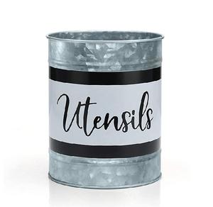 Soporte de metal galvanizado para utensilios de cocina, dos compartimentos, Asa plegable, herramientas de cocina y cesta - Product Image 2