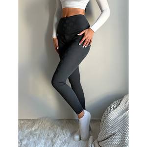 LJ Women's High Waist Seamless Textured Yoga <b>Leggings</b>, Black Calf-Length Activewear Tights with <b>Push</b>-<b>Up</b> Effect, Spandex Nylon, X - Product Image 5