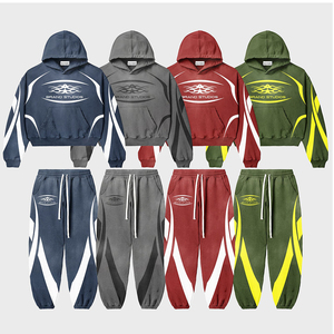 Ensemble survêtement personnalisé de dernière génération 2025, 420 g/m², imprimé en relief, pantalon de survêtement à pattes évasées, sweat-shirt à capuche, ensembles de survêtement pour hommes - Product Image 6