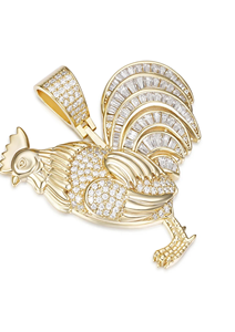 Pendentif coq en moissanite baguette plaqué argent 925 et rhodium, style hip-hop, moissanite VVS, cadeau unisexe - Product Image 3