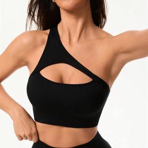 Personalizar Color sólido apretado deportes Yoga manga corta mujeres Slim-Fit cuello en U secado rápido Fitness gimnasio Crop Tops - Product Image 5