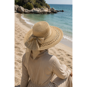 Sombrero Panamá de Paja Calado con Lazo, Estampado de Camello, Paja Natural de Trigo, Material de Papel con Logotipo Personalizado para Fiestas de Verano - Product Image 1