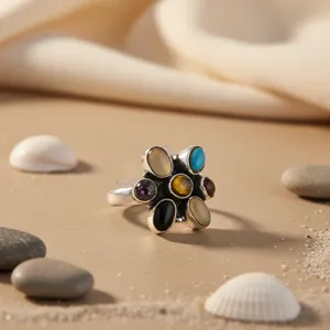 Multi Gemstone Citrine Garnet Onyx Statement Women's <b>925</b> <b>Silver</b> <b>Ring</b>-Gift - Product Image 3