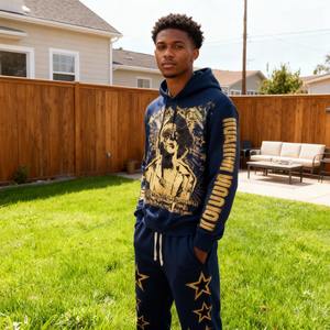 Ensembles Hip Hop personnalisés, ensemble 2 pièces pour hommes, sweat-shirts à capuche et pantalons de survêtement à lacets, impression DTG, sweat-shirt à capuche, survêtement délavé au soleil pour hommes - Product Image 3