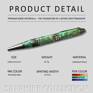 Bolígrafo de madera estabilizado de lujo hecho a mano 0,7mm ancho de escritura regalo de negocios recuerdo de boda pluma colección de zafiro - Product Image 2