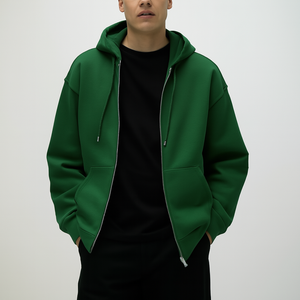 Vente en gros – Nouveaux sweats à capuche zippés pour hommes, 100 % coton, 500 g/m², couleur unie, coupe droite, extensibles, respirants et confortables pour l'automne - Product Image 1