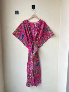 Kaftan floral indio Maxi Bikini cubierta Kaftan de algodón multicolor con estilo elegante Long Beach Cover ropa de dormir regalo para ella - Product Image 6