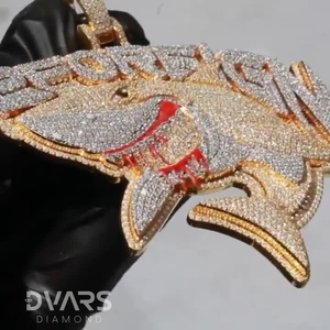 Pendentif requin personnalisé en moissanite, design logo lettre personnalisable, pour homme, style rappeur, en argent sterling de luxe, passe le testeur de diamant - Product Image 4