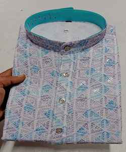 Arabe Indien Punjabi Kurtassalwarkurta Design avec AchkanBandhgalaSherwani Navy Cotton Pyjama Collar Neck - Product Image 4