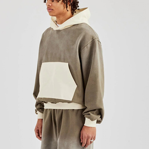 Nouveau arrivé 2025 100% coton homme couleur bloc sweats à capuche personnalisé DTF imprimé logo 2 tons baggy goutte épaule à capuche pour hommes - Product Image 3