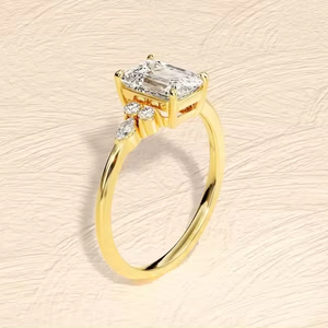 Hermoso corte esmeralda con piedra lateral radiante y redonda, anillo de diamante cultivado en laboratorio, joyería personalizada, excelente corte, el mejor regalo para ella - Product Image 2