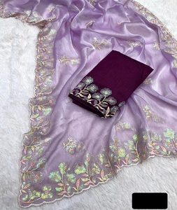 Saree de travail Butta avec chemisier, fil fantaisie, broderie, bordure à coupe d'arc pour vêtements pour femmes indiennes et pakistanaises. - Product Image 1