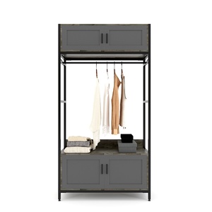 Armarios de Madera de Diseño Industrial con Dos Cajones, Convertibles y Plegables, Tamaño 100x40x190cm, Madera de Caucho, Estructura de Hierro, Embalaje Plano KQA68049 - Product Image 3