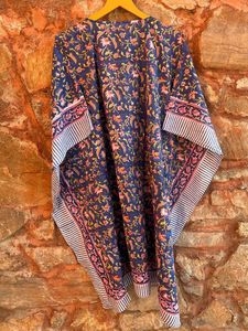 Caftan d'été en coton Bleu Indigo Block Print Beach Cover Loungewear Rainbow Block Print Resort Wear Marocan Casual Dresses - Product Image 5