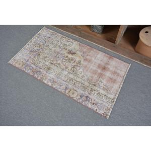 Alfombra Turca de 2x3.5 pies, Alfombra Pequeña Vintage, Alfombra de Lana a Cuadros Azul Marrón - Product Image 4