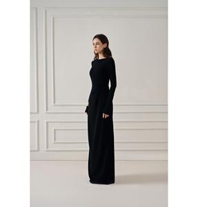 Robes décontractées en gros LIRNA EMB ROBE LONGUE DRAPÉE élégante étiquettes personnalisées à manches longues dos ouvert femmes robe de mode Vietnam - Product Image 1