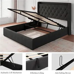 Best Sale Newest Modern Wooden Hydraulic Lift Bed Frame With USB Port Socket Underbed Storage RGB Led Lighting