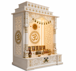 Mandir de Pooja de Madera de Teca Moderno y Personalizado, con Om y Chakra, Duradero, Hecho a Mano, Templo para el Hogar, Almacenamiento, Muebles Personalizados para el Hogar, India - Product Image 3