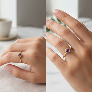 Amethyst Faceted Hexagon Shape 925 Sterling <b>Silver</b> Gold Plated Classic Bezel Setting IGI Certified <b>Ring</b> for Women Jewelry Making - Product Image 5