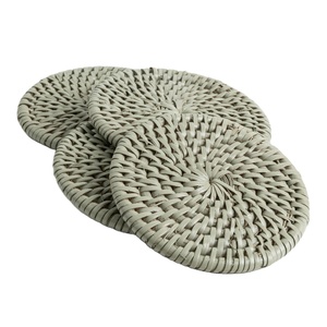 Ensemble de dessous-de-verre en rotin rond gris sauge, support tissé à la main en jute et lin, dessous-de-verre ovales en osier pour boissons, tapis de table à manger, résistant à la chaleur - Product Image 1